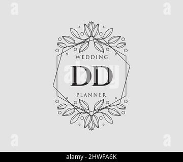 DD Initials Letter Hochzeit Monogram Logos Kollektion, handgezeichnete moderne minimalistische und florale Vorlagen für Einladungskarten, Save the Date, elegant Stock Vektor