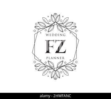 FZ Initials Letter Hochzeit Monogram Logos Kollektion, handgezeichnete moderne minimalistische und florale Vorlagen für Einladungskarten, Save the Date, elegant Stock Vektor