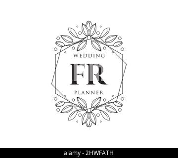 FR Initialen Brief Hochzeit Monogram Logos Kollektion, handgezeichnete moderne minimalistische und florale Vorlagen für Einladungskarten, Save the Date, elegant Stock Vektor