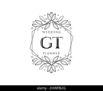 GT Initials Letter Hochzeitslogos Kollektion, handgezeichnete moderne minimalistische und florale Vorlagen für Einladungskarten, Save the Date, elegant Stock Vektor