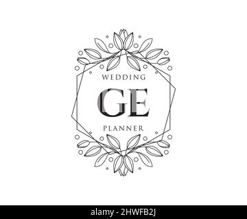 GE Initials Letter Wedding Monogram Logos Kollektion, handgezeichnete moderne minimalistische und florale Vorlagen für Einladungskarten, Save the Date, elegant Stock Vektor