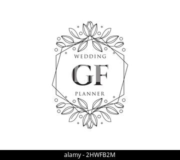 GF Initials Letter Hochzeitslogos Kollektion, handgezeichnete moderne minimalistische und florale Vorlagen für Einladungskarten, Save the Date, elegant Stock Vektor