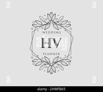 HV Initials Letter Hochzeit Monogram Logos Kollektion, handgezeichnete moderne minimalistische und florale Vorlagen für Einladungskarten, Save the Date, elegant Stock Vektor