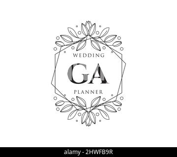 GA Initials Letter Hochzeit Monogram Logos Kollektion, handgezeichnete moderne minimalistische und florale Vorlagen für Einladungskarten, Save the Date, elegant Stock Vektor