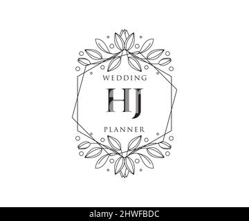 HJ Initials Letter Hochzeit Monogram Logos Kollektion, handgezeichnete moderne minimalistische und florale Vorlagen für Einladungskarten, Save the Date, elegant Stock Vektor