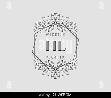 HL Initials Letter Hochzeit Monogram Logos Kollektion, handgezeichnete moderne minimalistische und florale Vorlagen für Einladungskarten, Save the Date, elegant Stock Vektor