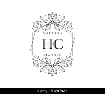 HC Initials Letter Hochzeitslogos Kollektion, handgezeichnete moderne minimalistische und florale Vorlagen für Einladungskarten, Save the Date, elegant Stock Vektor