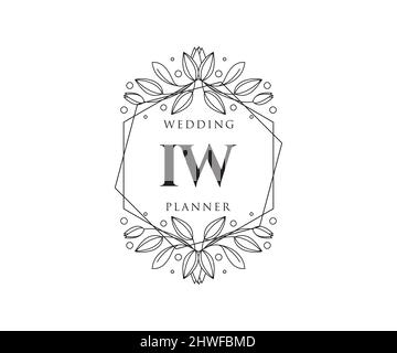 IW Initials Letter Hochzeit Monogram Logos Kollektion, handgezeichnete moderne minimalistische und florale Vorlagen für Einladungskarten, Save the Date, elegant Stock Vektor