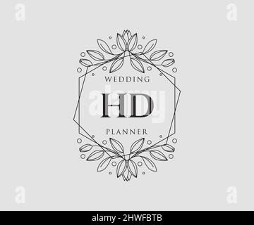 HD Initialen Brief Hochzeit Monogramm Logos Kollektion, handgezeichnete moderne minimalistische und florale Vorlagen für Einladungskarten, Save the Date, elegant Stock Vektor
