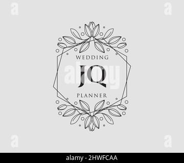 JQ Initials Letter Hochzeit Monogram Logos Kollektion, handgezeichnete moderne minimalistische und florale Vorlagen für Einladungskarten, Save the Date, elegant Stock Vektor