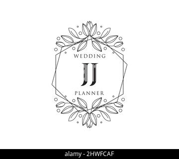 JJ Initials Letter Hochzeitslogos-Kollektion, handgezeichnete, moderne, minimalistische und florale Vorlagen für Einladungskarten, Save the Date, elegant Stock Vektor