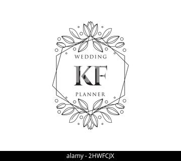 KF Initials Letter Hochzeit Monogram Logos Kollektion, handgezeichnete moderne minimalistische und florale Vorlagen für Einladungskarten, Save the Date, elegant Stock Vektor