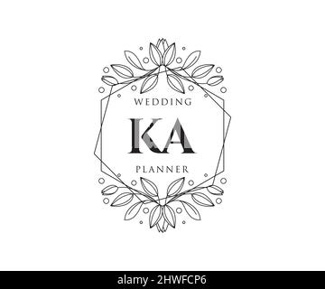 KA Initials Letter Hochzeit Monogram Logos Kollektion, handgezeichnete moderne minimalistische und florale Vorlagen für Einladungskarten, Save the Date, elegant Stock Vektor