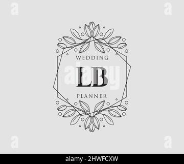 LB Initials Letter Hochzeit Monogram Logos Kollektion, handgezeichnete moderne minimalistische und florale Vorlagen für Einladungskarten, Save the Date, elegant Stock Vektor