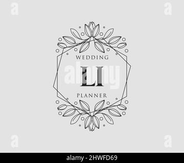 LI Initialen Brief Hochzeit Monogramm Logos Kollektion, handgezeichnete moderne minimalistische und florale Vorlagen für Einladungskarten, Save the Date, elegant Stock Vektor