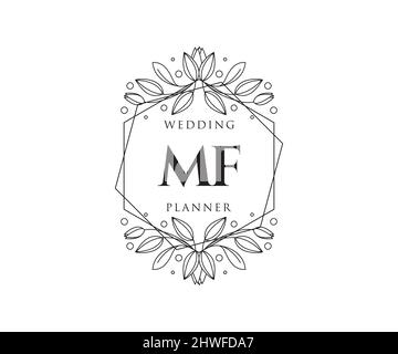 MF Initials Letter Hochzeit Monogram Logos Kollektion, handgezeichnete moderne minimalistische und florale Vorlagen für Einladungskarten, Save the Date, elegant Stock Vektor