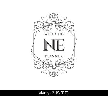 NE Initialen Brief Hochzeit Monogram Logos Kollektion, handgezeichnete moderne minimalistische und florale Vorlagen für Einladungskarten, Save the Date, elegant Stock Vektor