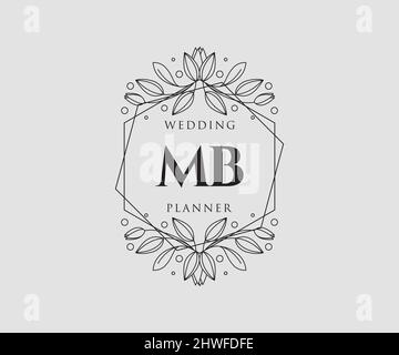 MB Initials Letter Hochzeitslogos Kollektion, handgezeichnete moderne minimalistische und florale Vorlagen für Einladungskarten, Save the Date, elegant Stock Vektor