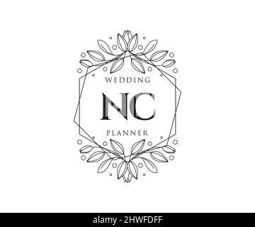 NC Initials Letter Hochzeit Monogram Logos Kollektion, handgezeichnete moderne minimalistische und florale Vorlagen für Einladungskarten, Save the Date, elegant Stock Vektor