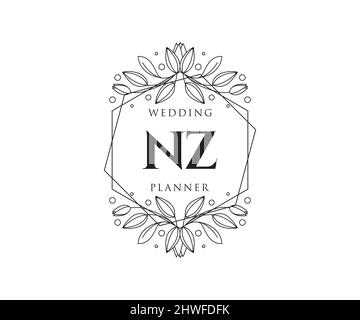 NZ Initials Letter Hochzeit Monogram Logos Kollektion, handgezeichnete moderne minimalistische und florale Vorlagen für Einladungskarten, Save the Date, elegant Stock Vektor