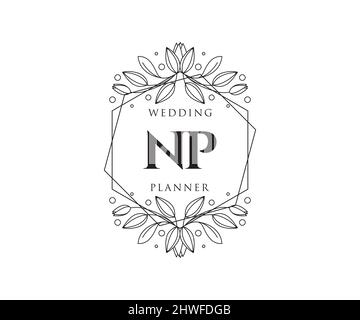 NP Initials Letter Hochzeit Monogram Logos Kollektion, handgezeichnete moderne minimalistische und florale Vorlagen für Einladungskarten, Save the Date, elegant Stock Vektor