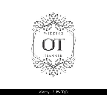 OT Initialen Brief Hochzeit Monogram Logos Kollektion, handgezeichnete moderne minimalistische und florale Vorlagen für Einladungskarten, Save the Date, elegant Stock Vektor