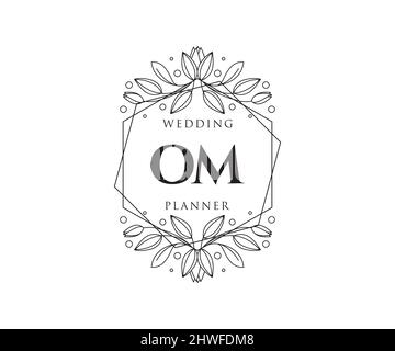 OM Initials Letter Hochzeit Monogram Logos Kollektion, handgezeichnete moderne minimalistische und florale Vorlagen für Einladungskarten, Save the Date, elegant Stock Vektor