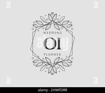 OI Initials Letter Hochzeit Monogram Logos Kollektion, handgezeichnete moderne minimalistische und florale Vorlagen für Einladungskarten, Save the Date, elegant Stock Vektor