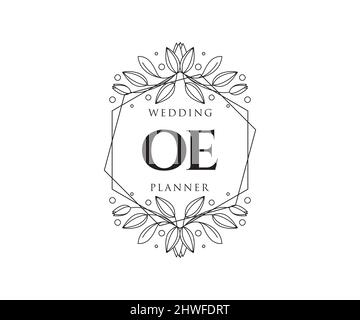 OE Initials Letter Hochzeit Monogram Logos Kollektion, handgezeichnete moderne minimalistische und florale Vorlagen für Einladungskarten, Save the Date, elegant Stock Vektor