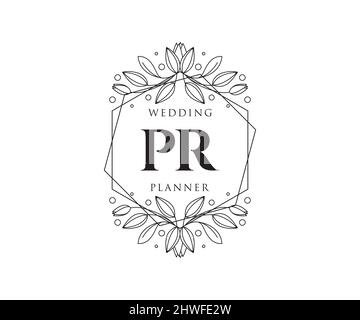 PR Initialen Brief Hochzeit Monogram Logos Kollektion, handgezeichnete moderne minimalistische und florale Vorlagen für Einladungskarten, Save the Date, elegant Stock Vektor