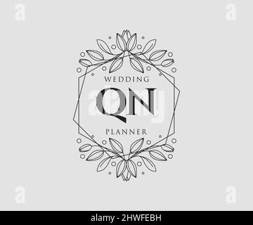 QN Initials Letter Hochzeit Monogram Logos Kollektion, handgezeichnete moderne minimalistische und florale Vorlagen für Einladungskarten, Save the Date, elegant Stock Vektor