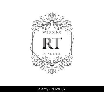 RT Initials Letter Hochzeit Monogram Logos Kollektion, handgezeichnete moderne minimalistische und florale Vorlagen für Einladungskarten, Save the Date, elegant Stock Vektor