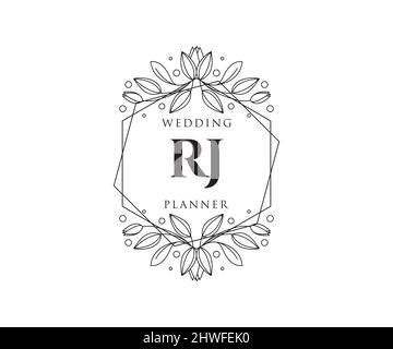 RJ Initials Letter Hochzeit Monogram Logos Kollektion, handgezeichnete moderne minimalistische und florale Vorlagen für Einladungskarten, Save the Date, elegant Stock Vektor