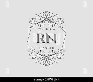 RN Initials Letter Hochzeit Monogram Logos Kollektion, handgezeichnete moderne minimalistische und florale Vorlagen für Einladungskarten, Save the Date, elegant Stock Vektor