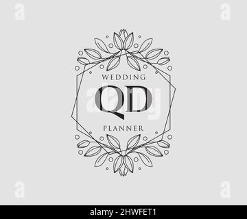 QD Initials Letter Hochzeit Monogram Logos Kollektion, handgezeichnete moderne minimalistische und florale Vorlagen für Einladungskarten, Save the Date, elegant Stock Vektor