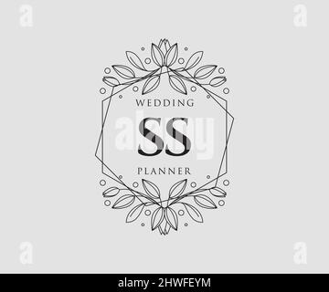 SS Initials Letter Hochzeit Monogram Logos Kollektion, handgezeichnete moderne minimalistische und florale Vorlagen für Einladungskarten, Save the Date, elegant Stock Vektor