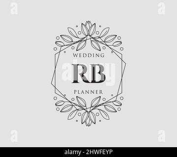 RB Initials Letter Hochzeit Monogram Logos Kollektion, handgezeichnete moderne minimalistische und florale Vorlagen für Einladungskarten, Save the Date, elegant Stock Vektor