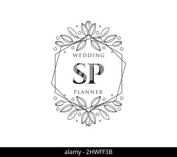 SP Initialen Brief Hochzeit Monogramm Logos Kollektion, handgezeichnete moderne minimalistische und florale Vorlagen für Einladungskarten, Save the Date, elegant Stock Vektor