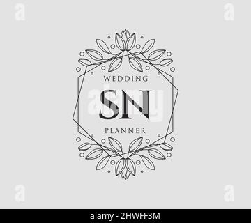 SN Initials Letter Hochzeit Monogram Logos Kollektion, handgezeichnete moderne minimalistische und florale Vorlagen für Einladungskarten, Save the Date, elegant Stock Vektor