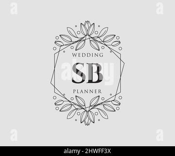 SB Initials Letter Hochzeit Monogram Logos Kollektion, handgezeichnete moderne minimalistische und florale Vorlagen für Einladungskarten, Save the Date, elegant Stock Vektor