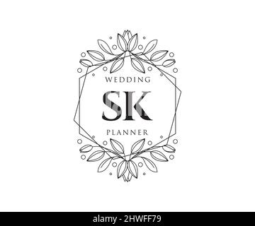 SK Initials Letter Hochzeit Monogram Logos Kollektion, handgezeichnete moderne minimalistische und florale Vorlagen für Einladungskarten, Save the Date, elegant Stock Vektor