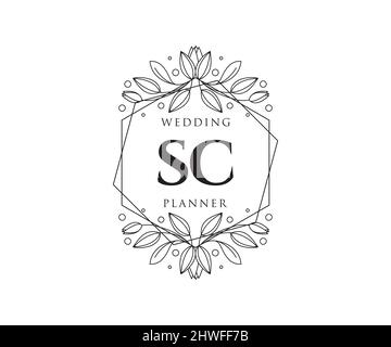 SC Initials Letter Hochzeit Monogram Logos Kollektion, handgezeichnete moderne minimalistische und florale Vorlagen für Einladungskarten, Save the Date, elegant Stock Vektor