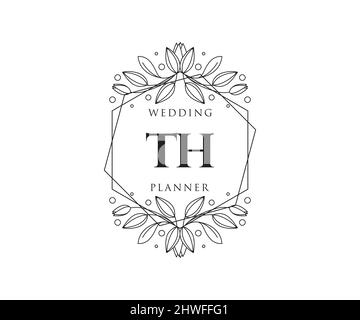 TH Initialen Brief Hochzeit Monogramm Logos Kollektion, handgezeichnete moderne minimalistische und florale Vorlagen für Einladungskarten, Save the Date, elegant Stock Vektor