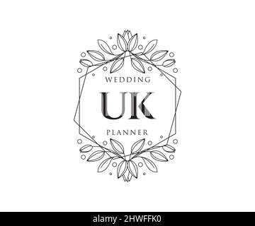 UK Initials Letter Hochzeit Monogram Logos Kollektion, handgezeichnete moderne minimalistische und florale Vorlagen für Einladungskarten, Save the Date, elegant Stock Vektor