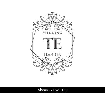 TE Initials Letter Hochzeitslogos-Kollektion, handgezeichnete, moderne, minimalistische und florale Vorlagen für Einladungskarten, Save the Date, elegant Stock Vektor