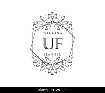 UF Initials Letter Hochzeit Monogram Logos Kollektion, handgezeichnete moderne minimalistische und florale Vorlagen für Einladungskarten, Save the Date, elegant Stock Vektor