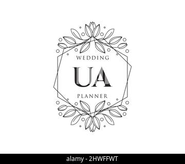 UA Initials Letter Hochzeit Monogram Logos Kollektion, handgezeichnete moderne minimalistische und florale Vorlagen für Einladungskarten, Save the Date, elegant Stock Vektor