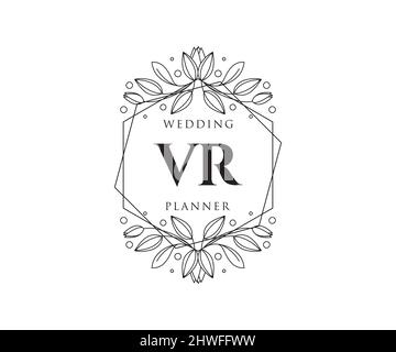 VR Initialen Brief Hochzeit Monogram Logos Kollektion, handgezeichnete moderne minimalistische und florale Vorlagen für Einladungskarten, Save the Date, elegant Stock Vektor