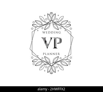 VP Initials Letter Hochzeitslogos-Kollektion, handgezeichnete, moderne, minimalistische und florale Vorlagen für Einladungskarten, Save the Date, elegant Stock Vektor