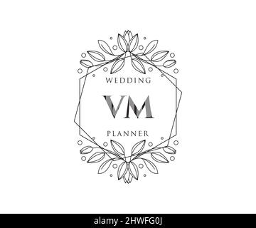 VM Initials Letter Hochzeit Monogram Logos Kollektion, handgezeichnete moderne minimalistische und florale Vorlagen für Einladungskarten, Save the Date, elegant Stock Vektor